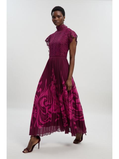 Guipure Lace Pleated Maxi Dress