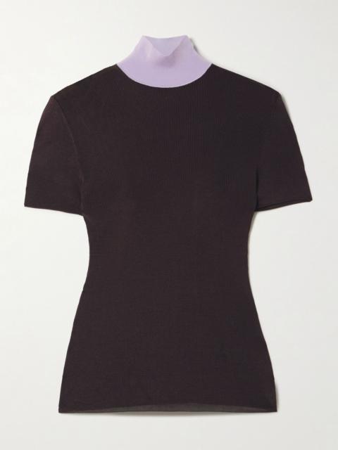 Color-block knitted top Brown