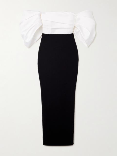 Arla Off-the-shoulder Gathered Satin-twill And Crepe Gown