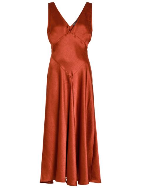 Polo Ralph Lauren V-neck Satin Midi Cocktail Dress