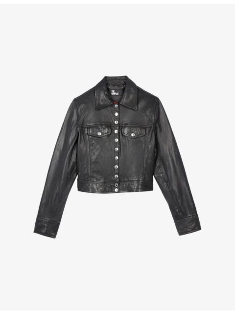 Branded-hardware cropped leather jacket