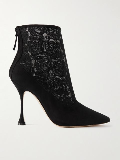 Bricala 105 Embroidered Tulle And Suede Ankle Boots
