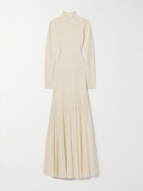 Gisole Paneled Pointelle-knit Turtleneck Maxi Dress