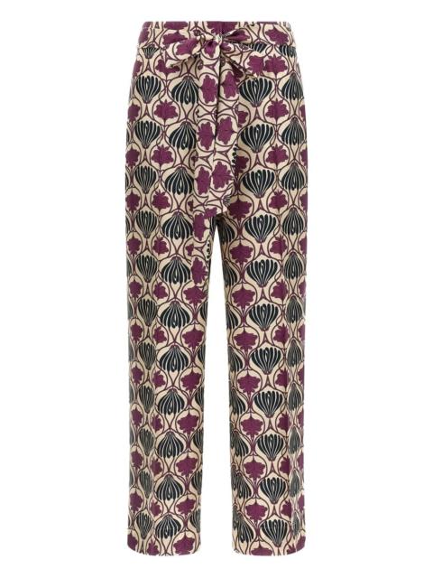 floral-print belted trousers