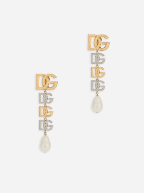 Drop earrings with two-tone DG multi-logo