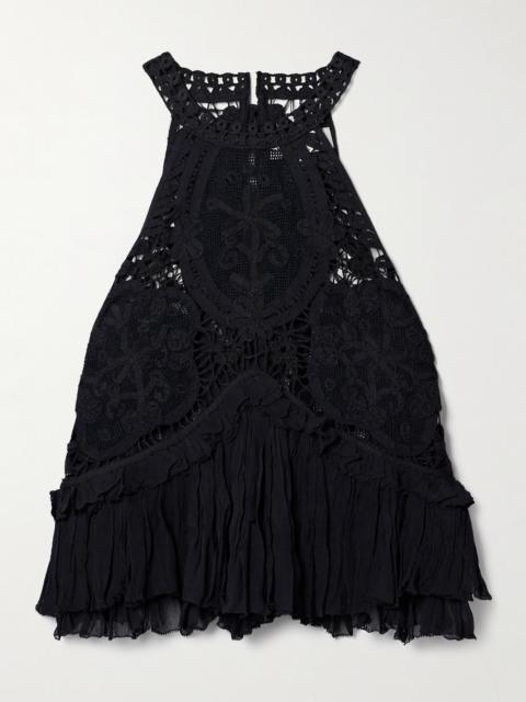 Bente Ruffled Cotton Crepon-trimmed Lace Tank