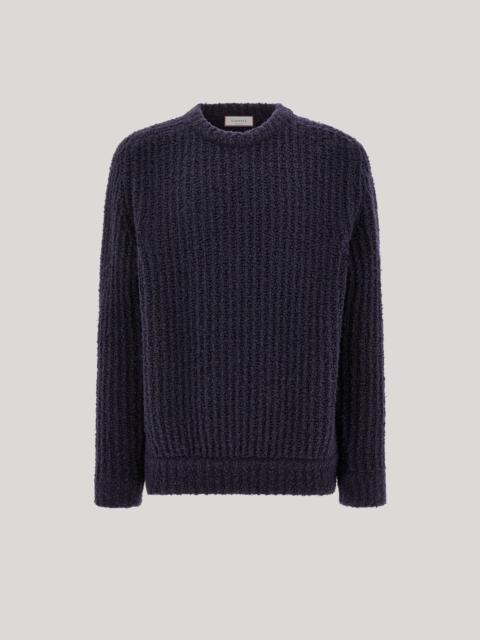 NAVY CREW NECK WITH HAMMER-STYLE SHOULDER IN WOOL AND SILK BOUCLÉ