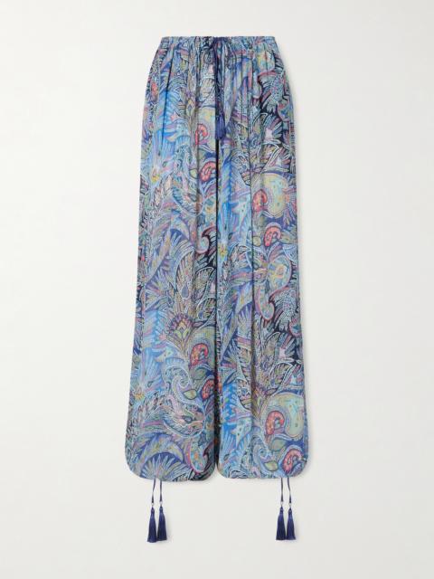Printed Crepon Wide-leg Pants