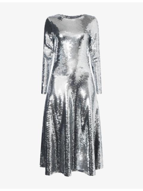 Sequin Flared Woven Midi Dress
