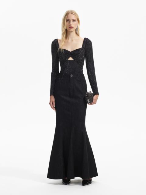 Black Rhinestone Sweetheart Mesh Top