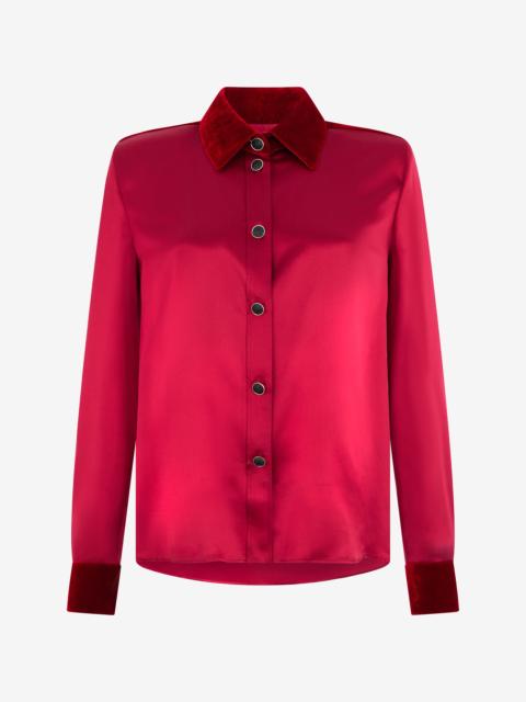 Dark Red Silk Shirt With Velvet Inserts