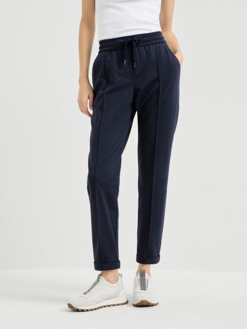Stretch cotton lightweight French terry track trousers with monili