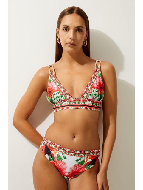 Mirror Floral Print Trim Detail Bikini Top