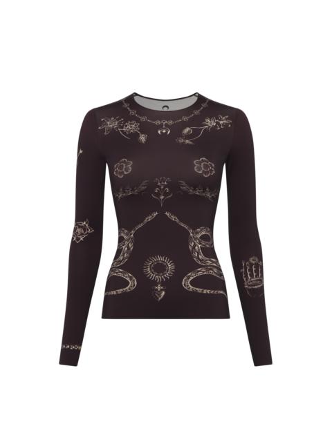 Tattoo Printed Jersey Second Skin Crewneck Top