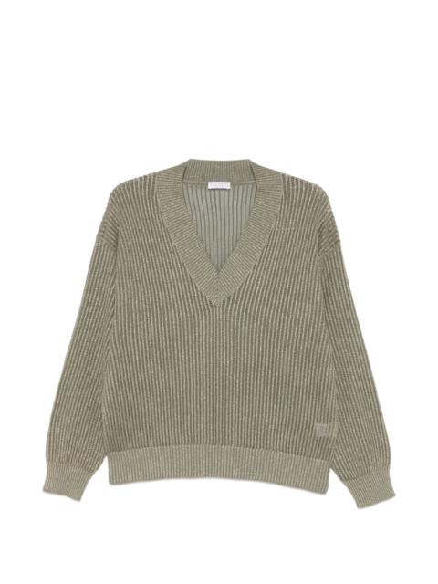 V-neck ribbed-knit sweater