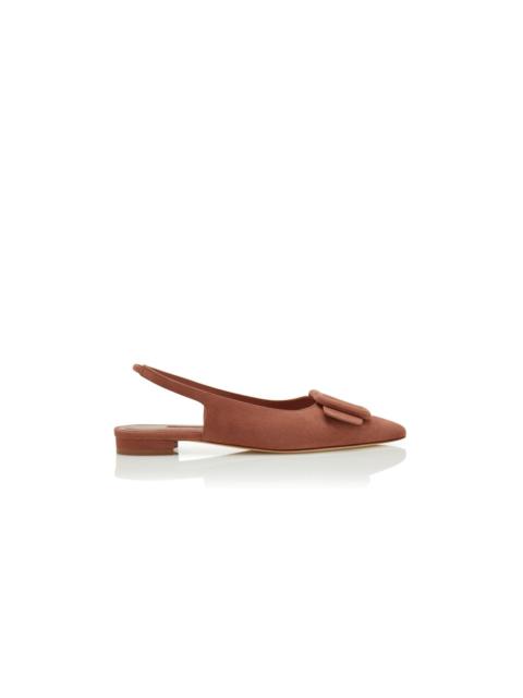 Brown Suede Buckle Detail Slingback Flat Pumps
