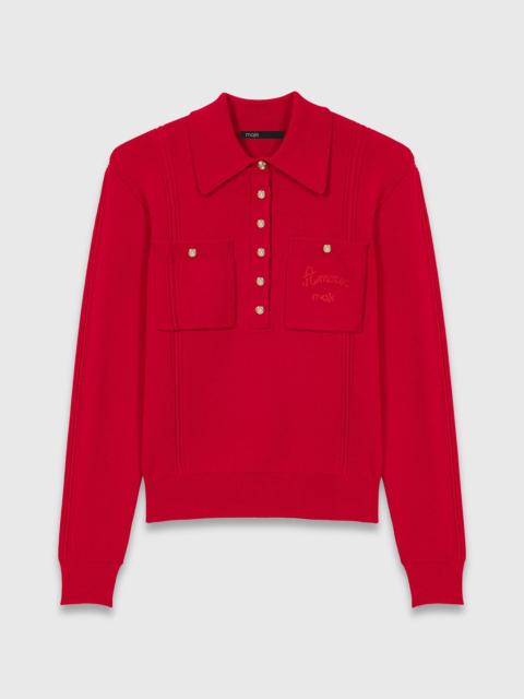 Polo collar sweater with embroidery