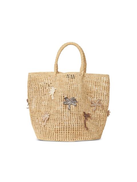 Where The Waves Begings palm-tree raffia tote bag