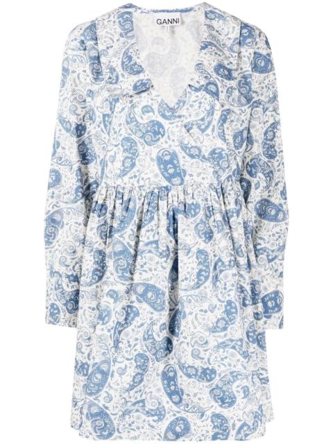 paisley-print cotton wrap dress