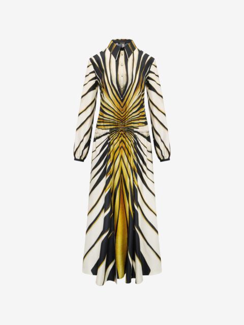 Ray Of Gold Print Silk Midi Dress
