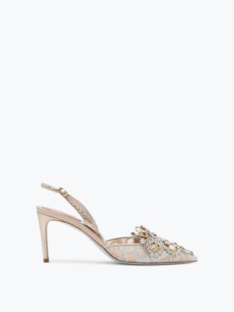 Jewel Slingbacks In Lace Veneziana