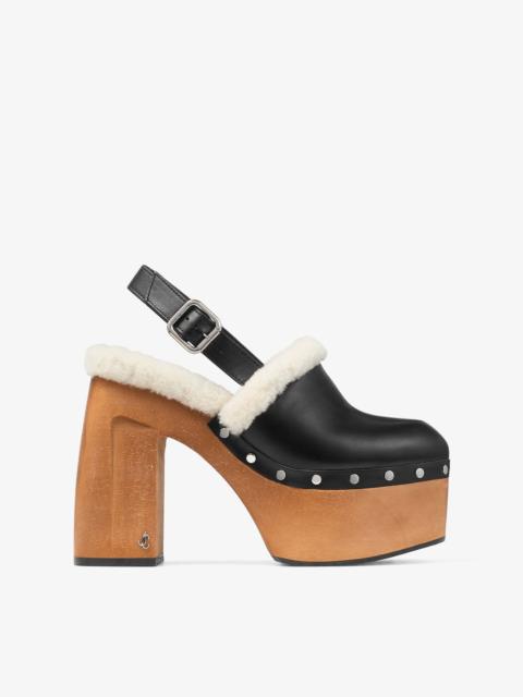 Alida Platform 135
Black Shiny Calf Leather Slingbacks with Shearling