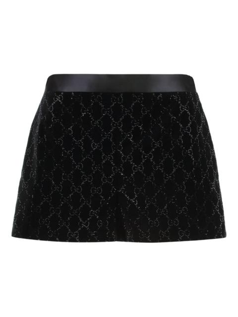 crystal-embroidery velvet shorts