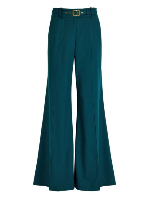 belt-fastening flared trousers