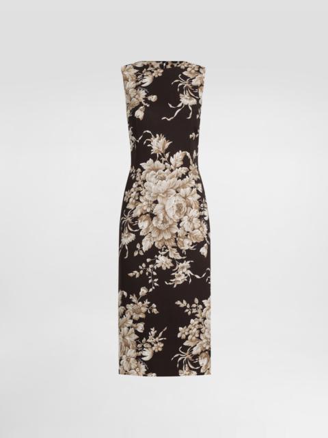 Rose-print charmeuse dress