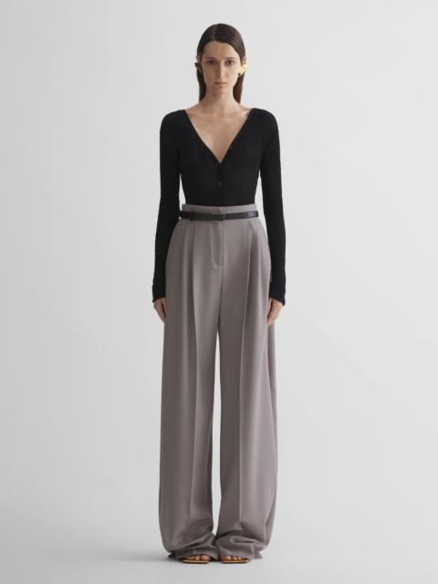 grey wide pleated trousers