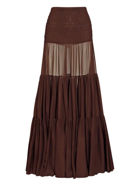 shirred tiered maxi skirt