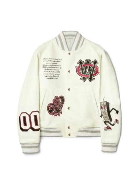 White Leather Crystal Varsity Jacket