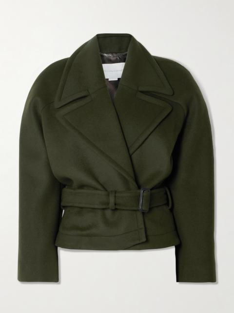 Cropped Belted Double-breasted Wool Coat