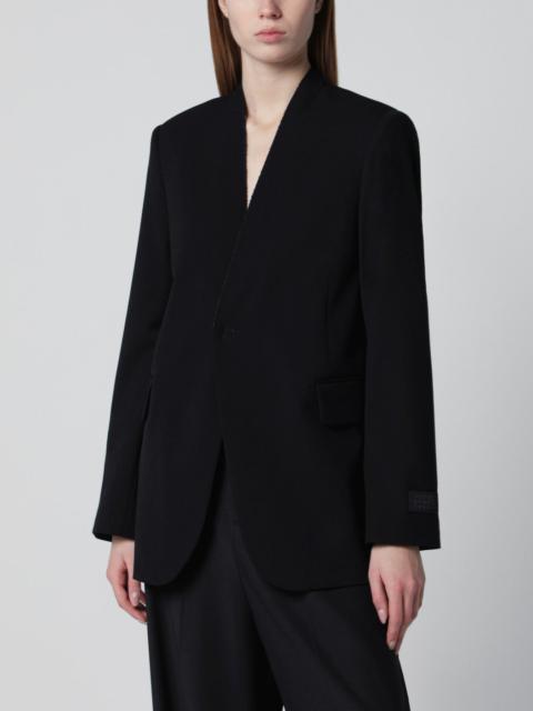 Black collarless single-breasted blazer