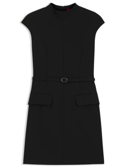BELTED MOCK-NECK DRESS WITH SUBTLE SHOULDER PADDING