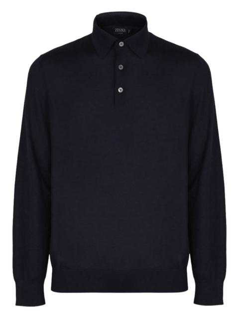 ribbed long-sleeve polo shirt
