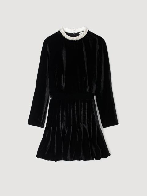 BEADED VELVET MINI DRESS