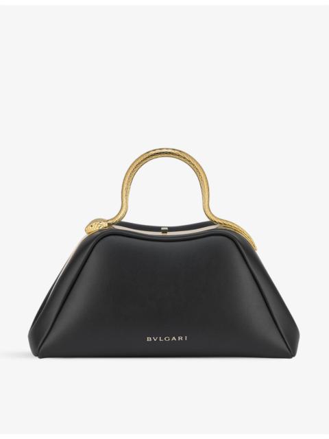 Serpentine leather top-handle bag