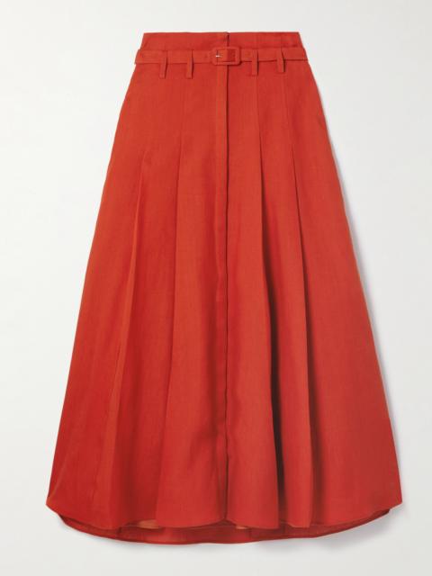 Dugald Belted Pleated Linen Midi Skirt