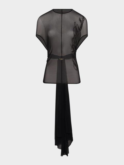 Sequined Signature Mesh Top