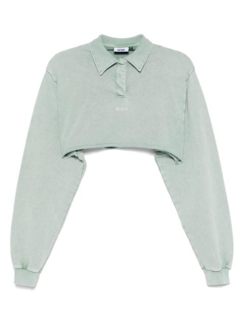washed-effect cropped polo shirt