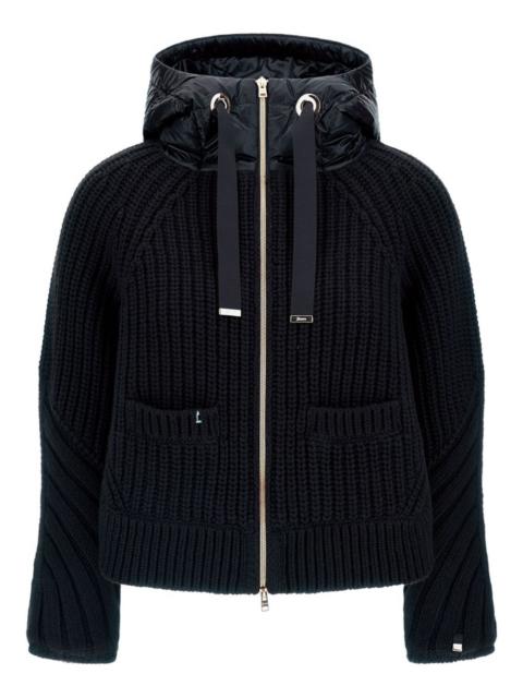 ribbed-knit hooded jacket