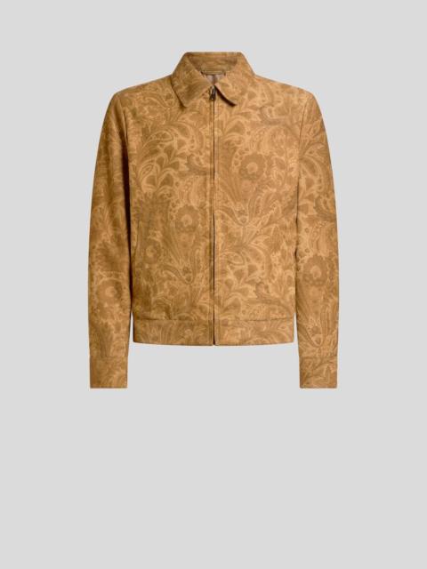 SUEDE JACKET WITH FLORAL PAISLEY MOTIF AND ZIP