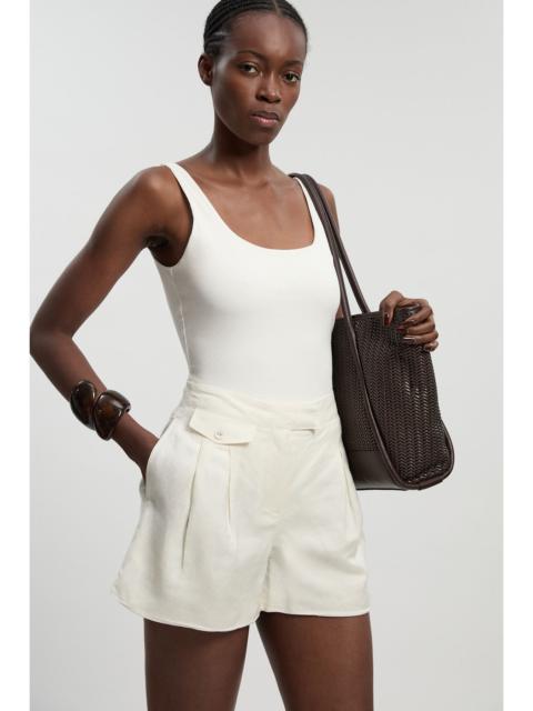 Viscose Linen Woven Pocket Detail Short