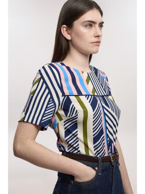 Geo Print Twill Cap Sleeve Woven Top