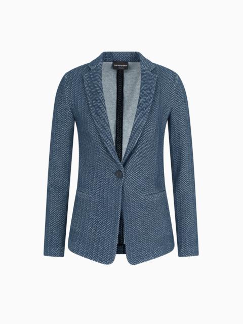 SINGLE-BREASTED BLAZER CHEVRON-MOTIF JERSEY