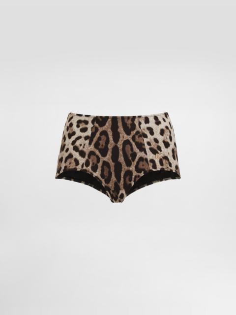 Leopard-print high-waisted bikini bottoms