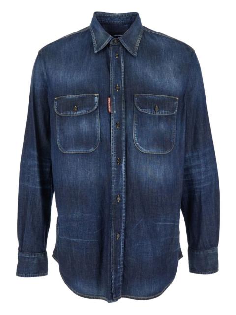 double-pockets elbow-patched denim shirt