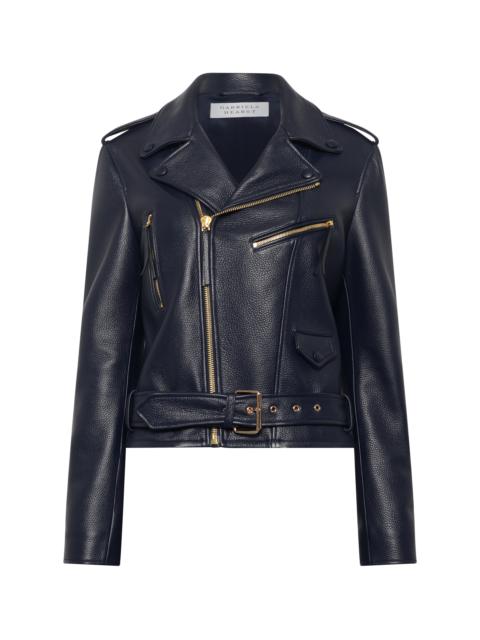 Anton Biker Jacket in Dark Navy Textured Leather