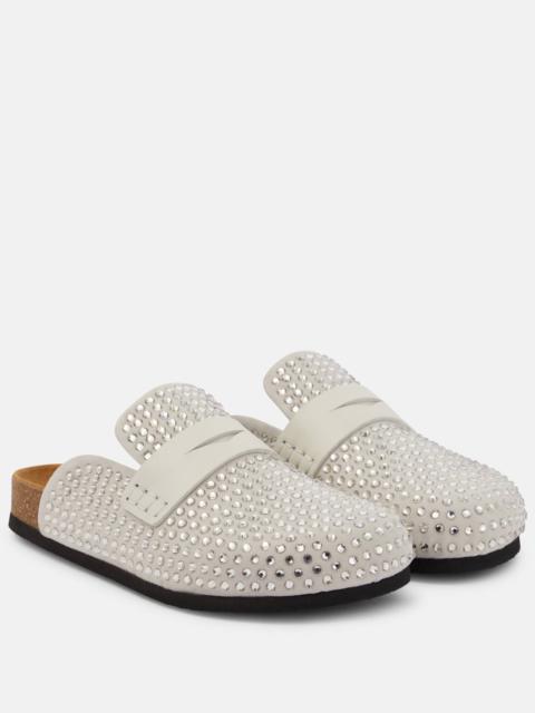 Crystal-embellished suede slippers